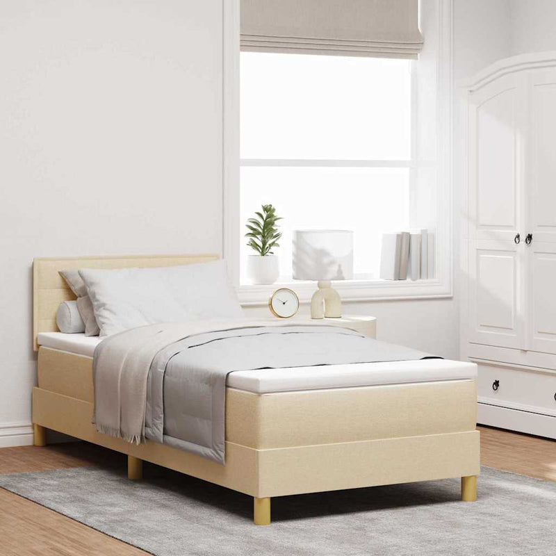 Pat cu arcuri cu pernă cu headboard Crem 100 x 200 cm țesătură
