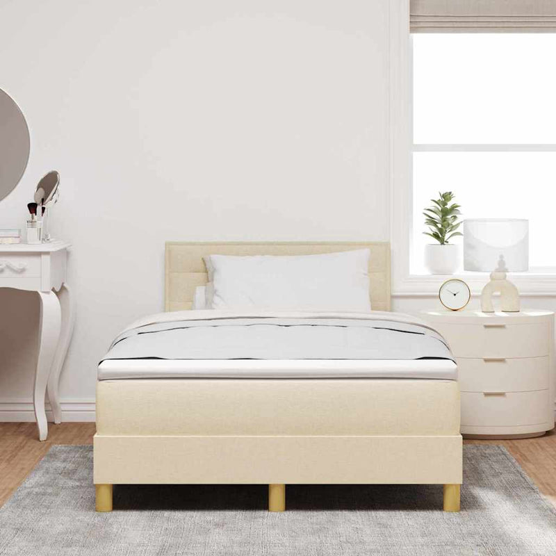 Pat cu arcuri cu pernă cu headboard Crem 120 x 190 cm țesătură