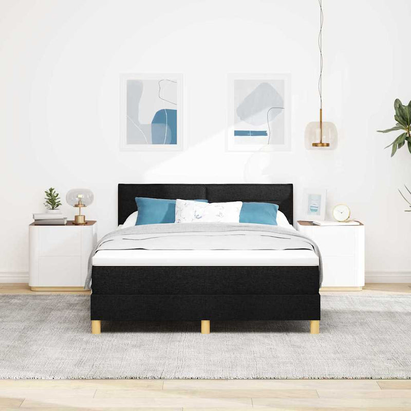 Pat cu arcuri cu pernă cu headboard Negru 140 x 190 cm țesătură