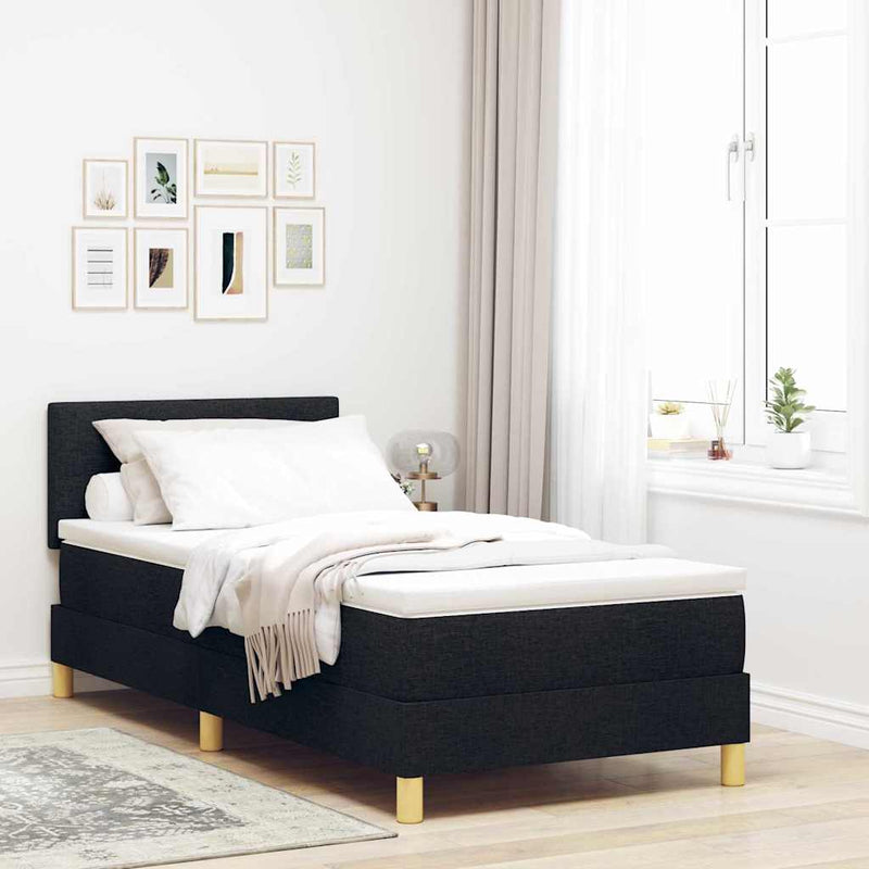 Pat cu arcuri cu pernă cu headboard Negru 80 x 200 cm țesătură