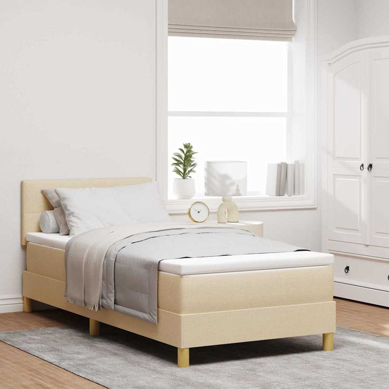 Pat cu arcuri cu pernă cu headboard Crem 100 x 200 cm țesătură