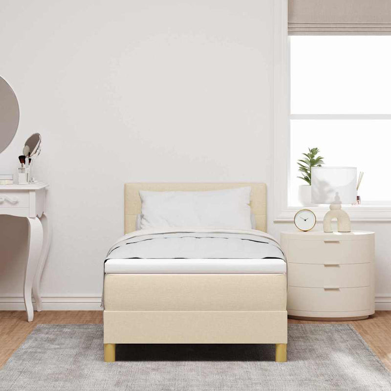 Pat cu arcuri cu pernă cu headboard Crem 100 x 200 cm țesătură