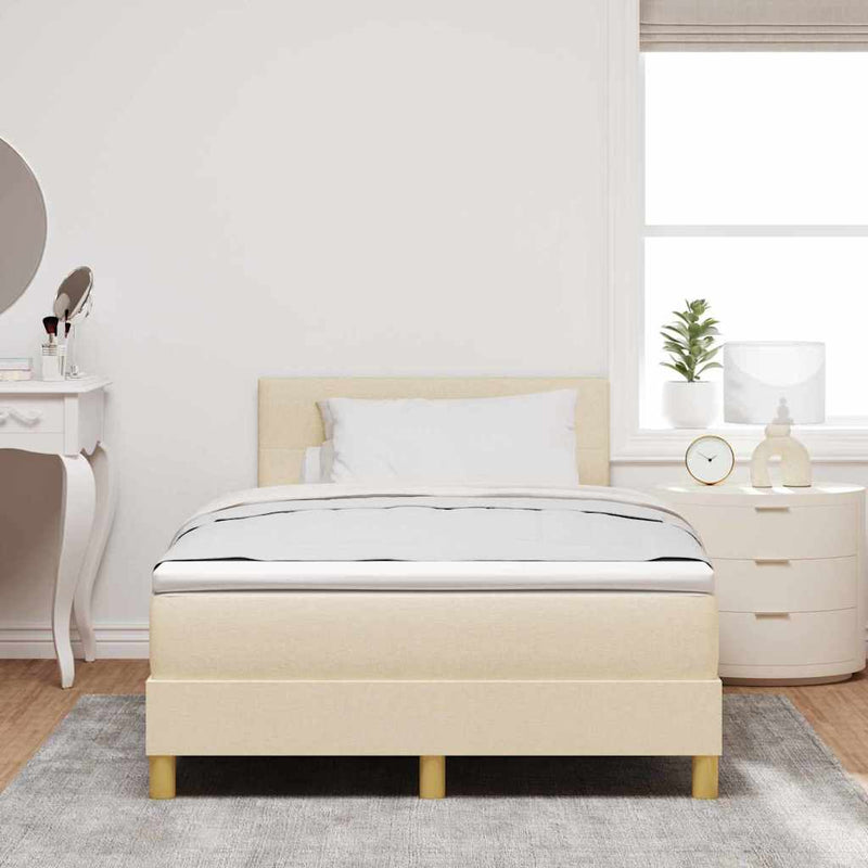 Pat cu arcuri cu pernă cu headboard Crem 120 x 200 cm țesătură