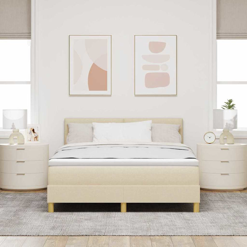 Pat cu arcuri cu pernă cu headboard Crem 140 x 190 cm țesătură