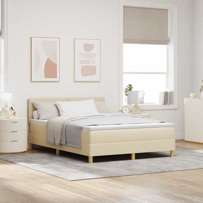 Pat cu arcuri cu pernă cu headboard Crem 160 x 200 cm țesătură