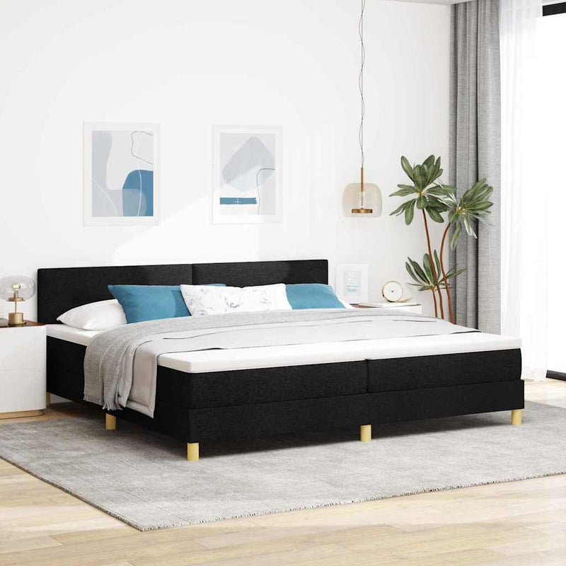 Pat cu arcuri cu pernă cu headboard Negru 200 x 200 cm țesătură