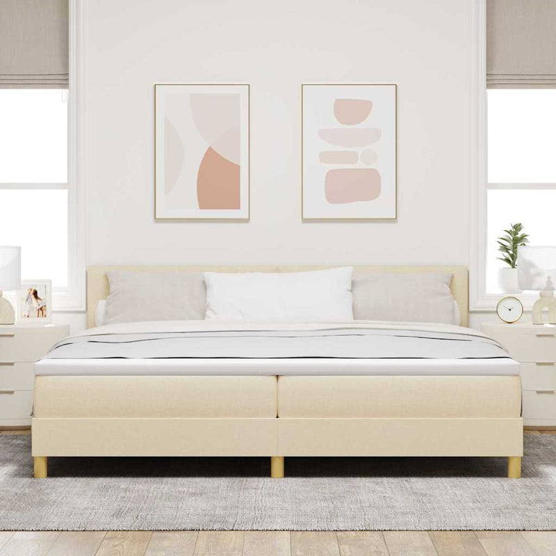 Pat cu arcuri cu pernă cu headboard Crem 200 x 200 cm țesătură