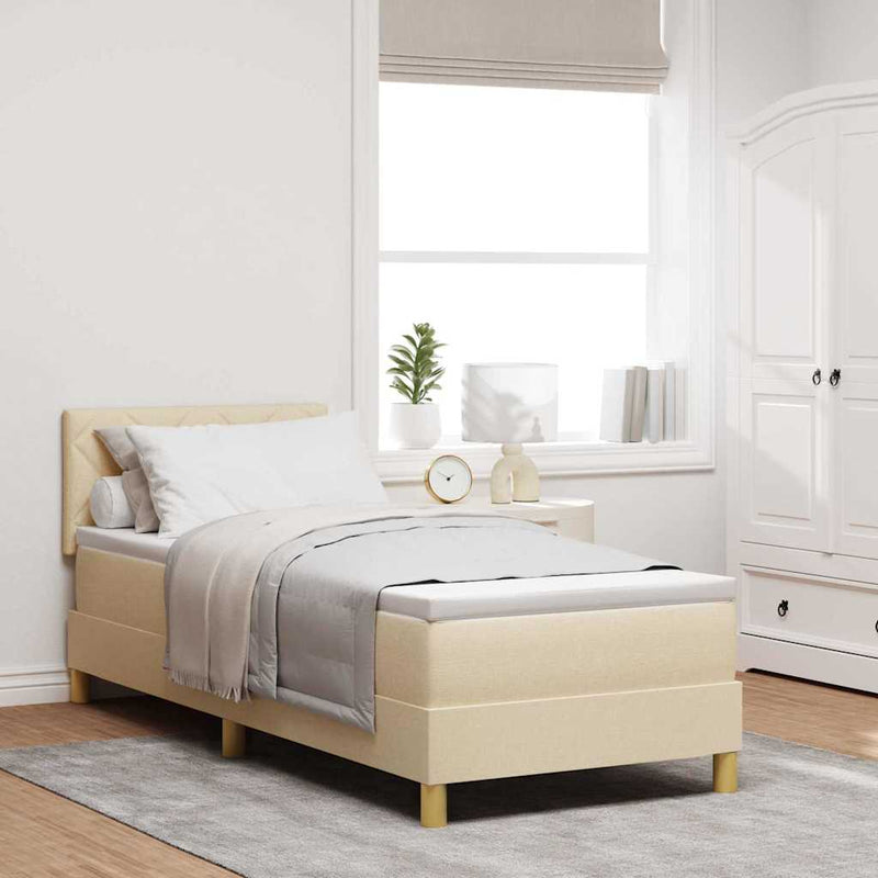 Pat cu arcuri cu pernă cu headboard Crem 80 x 200 cm țesătură