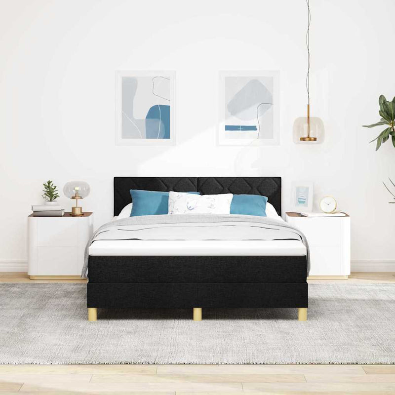 Pat cu arcuri cu pernă cu headboard Negru 160 x 200 cm țesătură