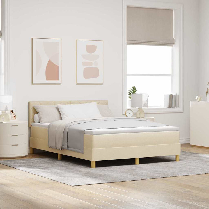 Pat cu arcuri cu pernă cu headboard Crem 160 x 200 cm țesătură
