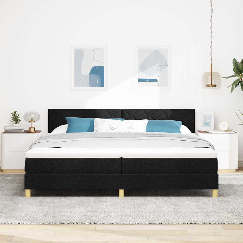Pat cu arcuri cu pernă cu headboard Negru 200 x 200 cm țesătură