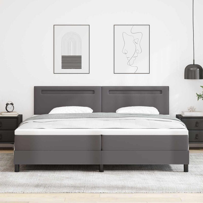 Pat cu arcuri cu benzi LED Gri 200 x 200 cm Piele artificială