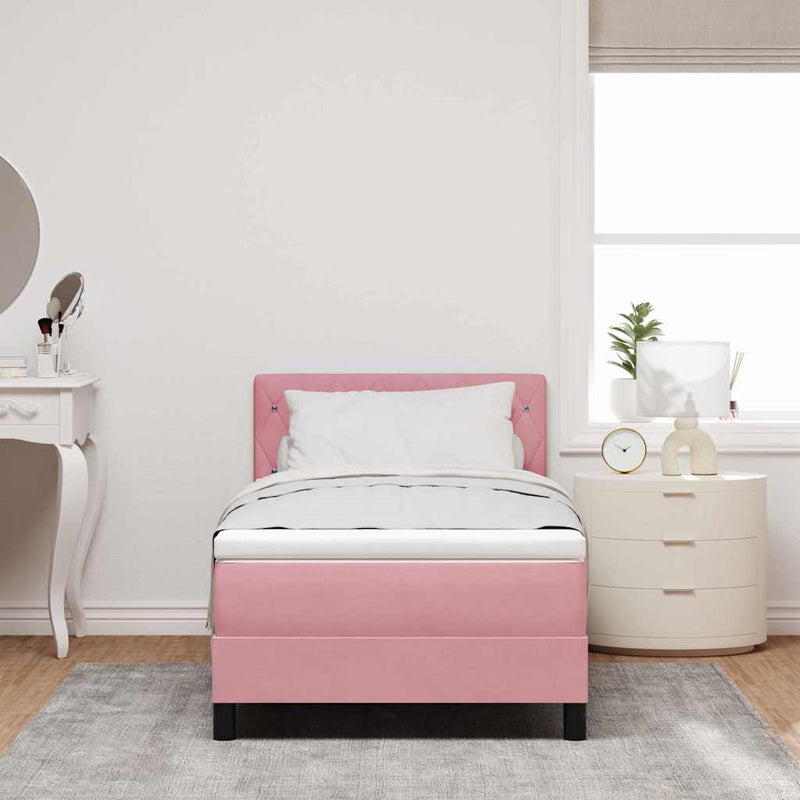 Pat cu arcuri cu saltea cu headboard Roz 100 x 200 cm Catifea