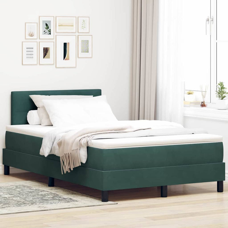 Pat cu arcuri cu saltea Verde închis 120 x 200 cm Catifea