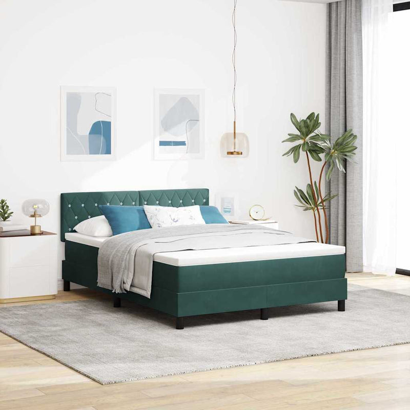 Pat cu arcuri cu saltea Verde închis 140 x 200 cm Catifea
