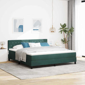 Pat cu arcuri cu saltea Verde închis 180 x 200 cm Catifea