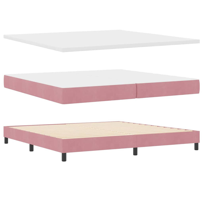 Pat cu arcuri cu saltea cu headboard Roz 200 x 200 cm Catifea