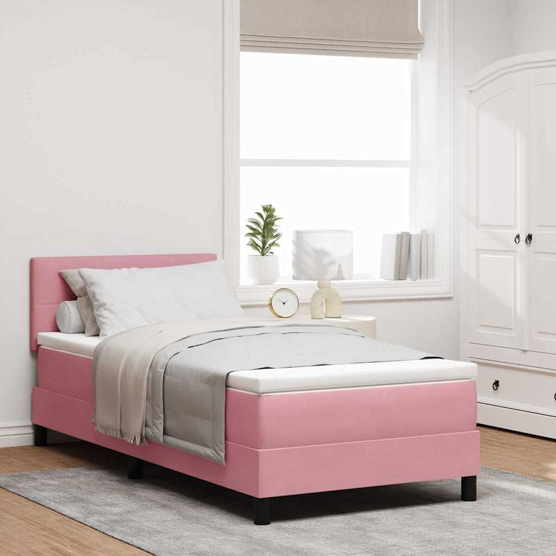 Pat cu arcuri cu headboard Roz 80 x 200 cm Catifea