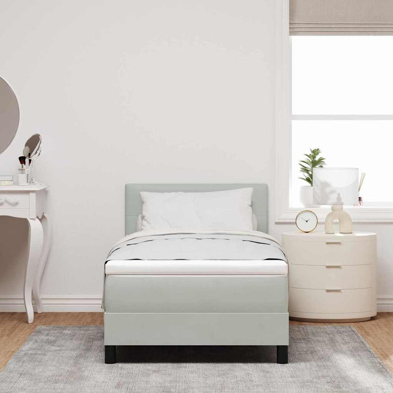 Pat cu arcuri cu headboard Gri deschis 90 x 200 cm Catifea
