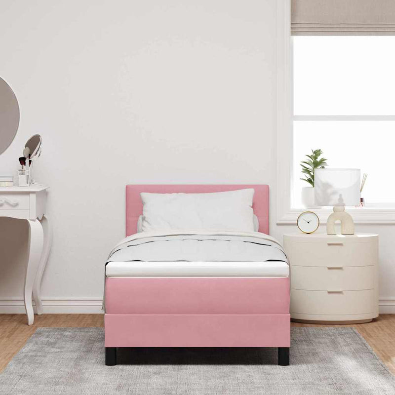 Pat cu arcuri cu headboard Roz 100 x 200 cm Catifea