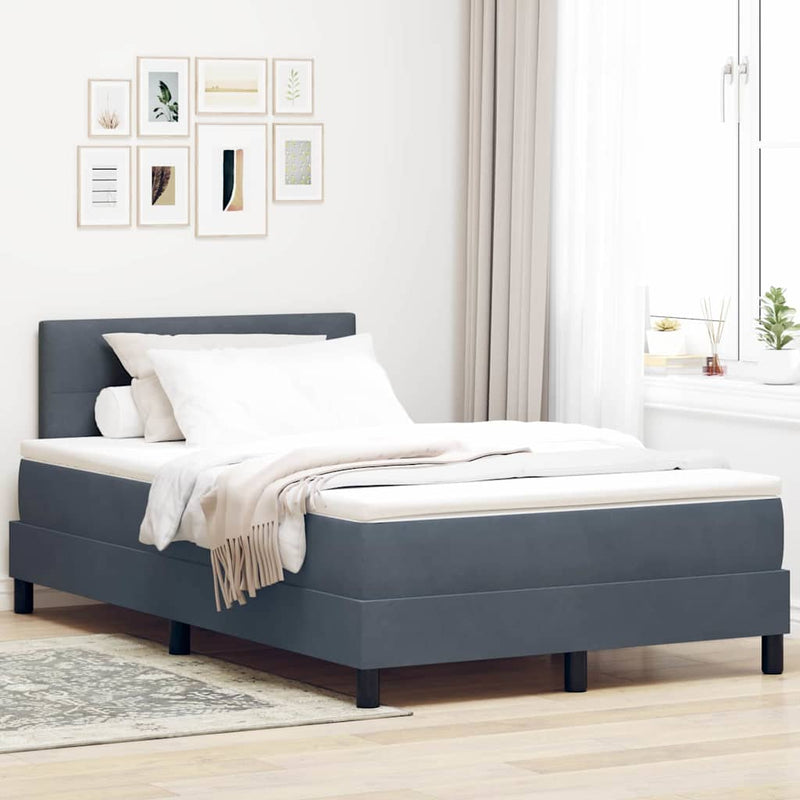 Pat cu arcuri cu headboard Gri închis 120 x 200 cm Catifea