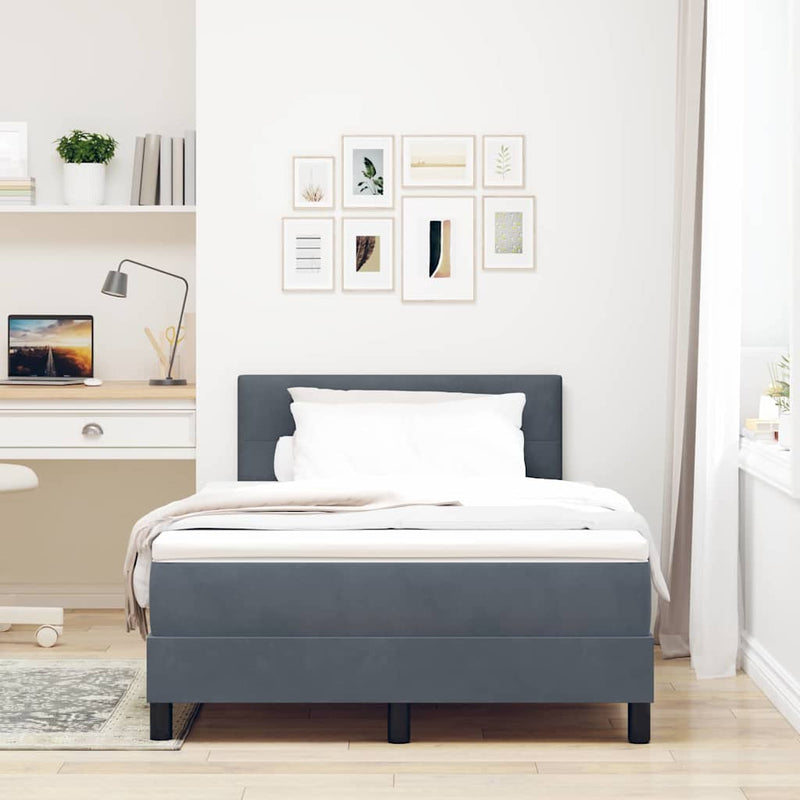 Pat cu arcuri cu headboard Gri închis 120 x 200 cm Catifea