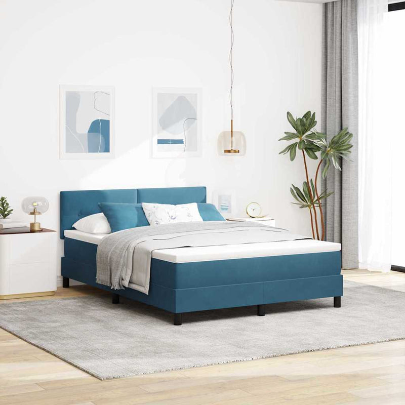 Pat cu arcuri cu headboard Albastru închis 140 x 190 cm Catifea