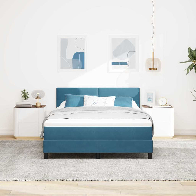Pat cu arcuri cu headboard Albastru închis 140 x 190 cm Catifea