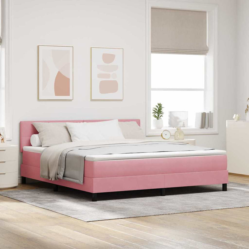 Pat cu arcuri cu headboard Roz 180 x 200 cm Catifea