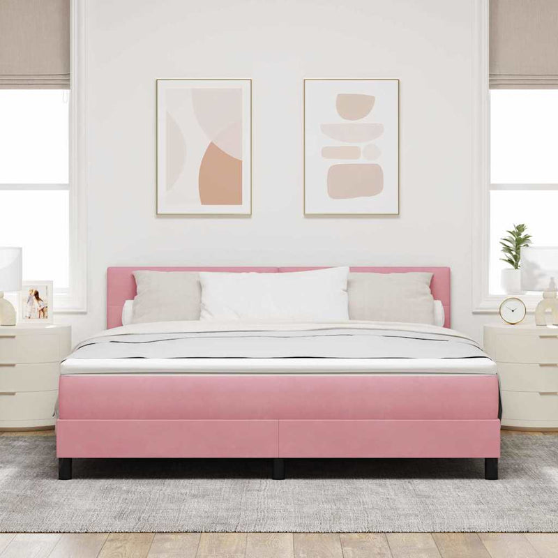 Pat cu arcuri cu headboard Roz 180 x 200 cm Catifea