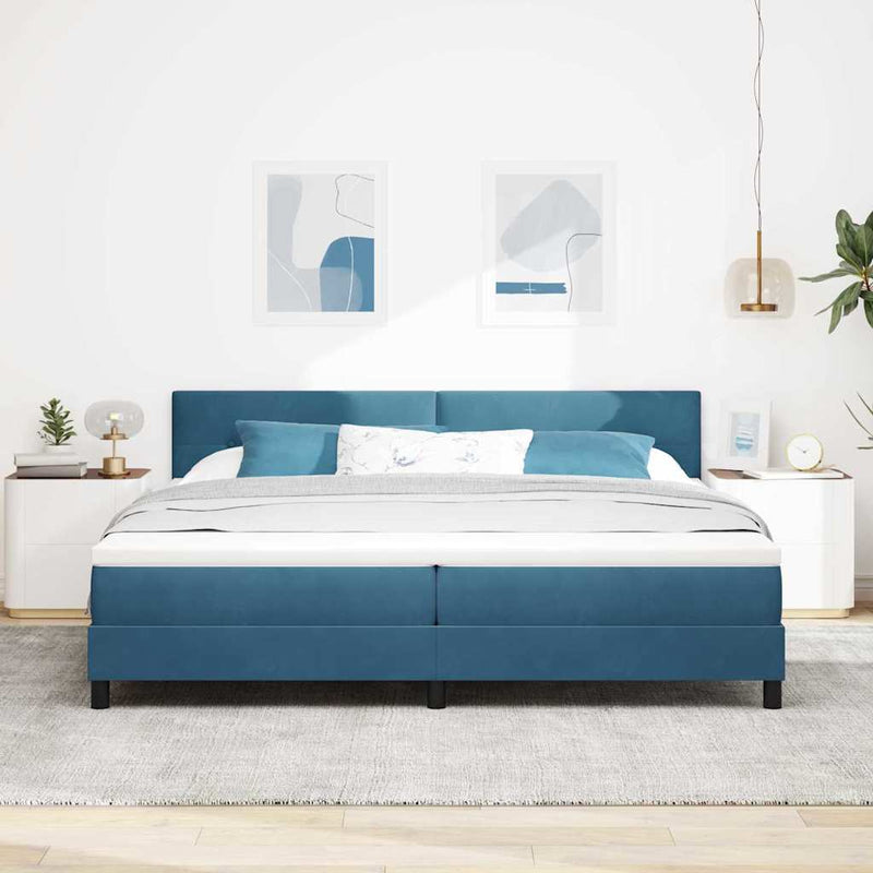 Pat cu arcuri cu headboard Albastru închis 200 x 200 cm Catifea