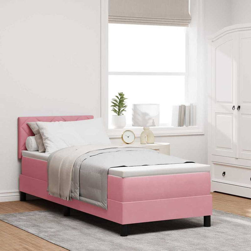 Pat cu arcuri cu headboard Roz 80 x 200 cm Catifea