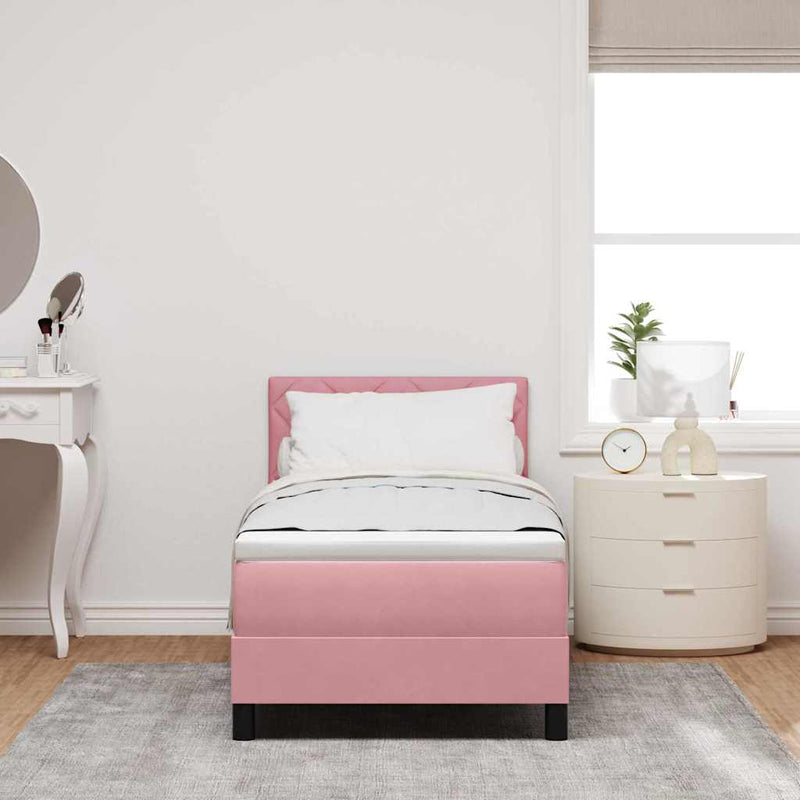 Pat cu arcuri cu headboard Roz 80 x 200 cm Catifea