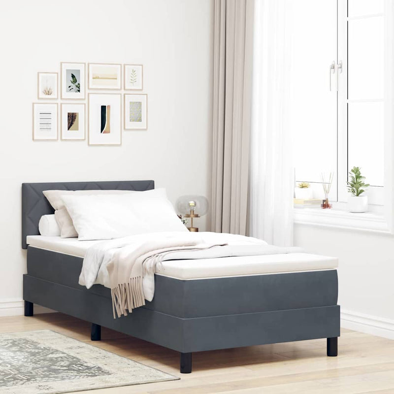 Pat cu arcuri cu headboard Gri închis 90 x 200 cm Catifea