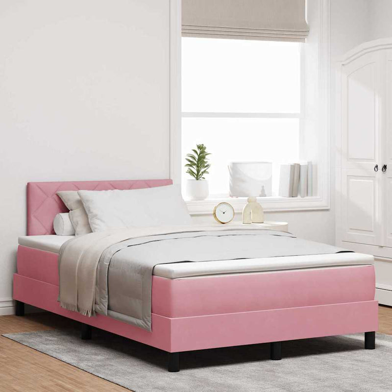 Pat cu arcuri cu headboard Roz 120 x 190 cm Catifea