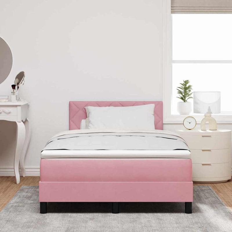 Pat cu arcuri cu headboard Roz 120 x 190 cm Catifea