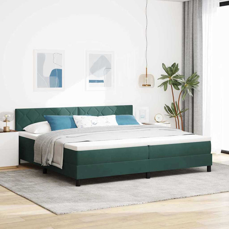 Pat cu arcuri cu headboard Verde închis 200 x 200 cm Catifea