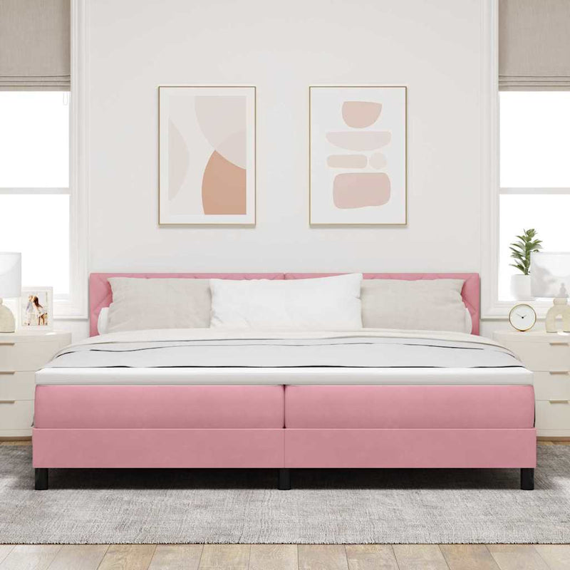 Pat cu arcuri cu headboard Roz 200 x 200 cm Catifea