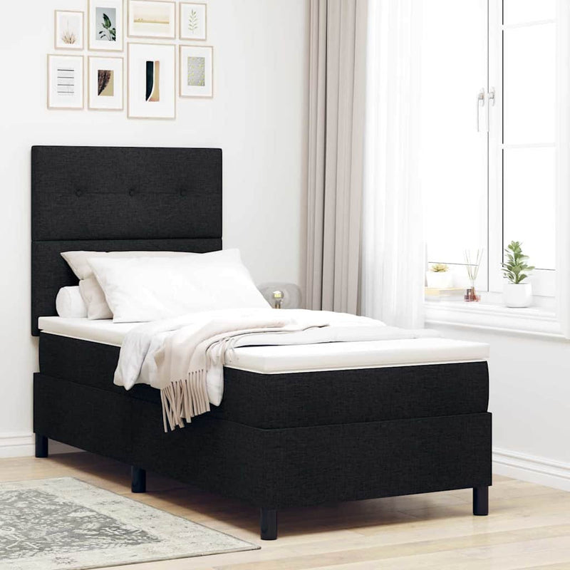 Pat cu arcuri cu headboard Negru 90 x 200 cm țesătură
