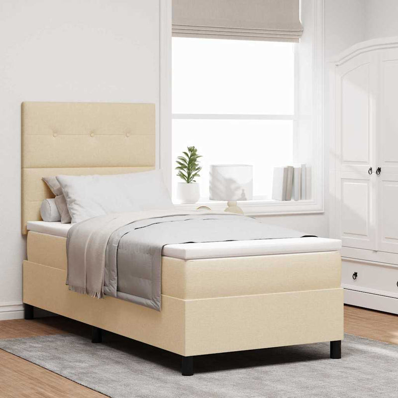 Pat cu arcuri cu headboard Crem 100 x 200 cm țesătură