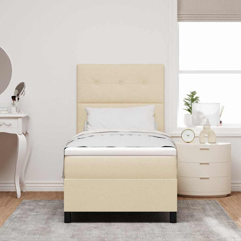 Pat cu arcuri cu headboard Crem 100 x 200 cm țesătură