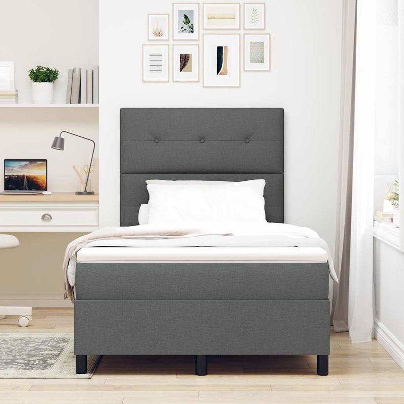 Pat cu arcuri cu headboard Gri închis 120 x 190 cm țesătură
