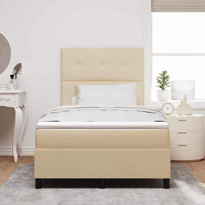Pat cu arcuri cu headboard Crem 120 x 190 cm țesătură