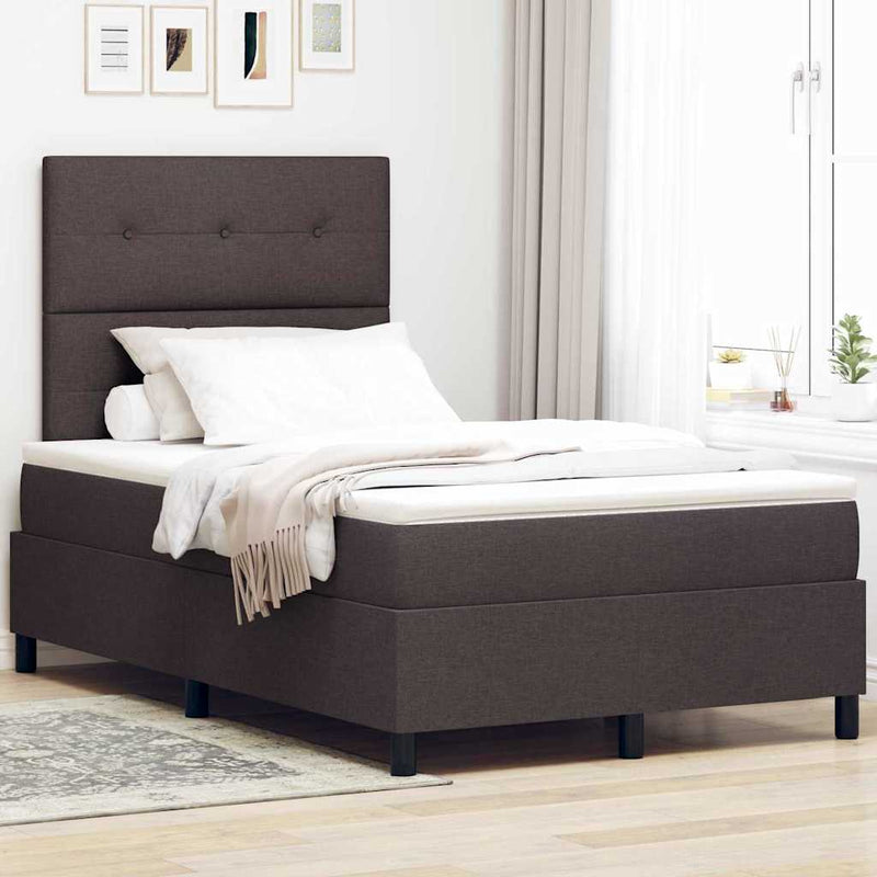 Pat cu arcuri cu headboard Maro închis 120 x 200 cm țesătură