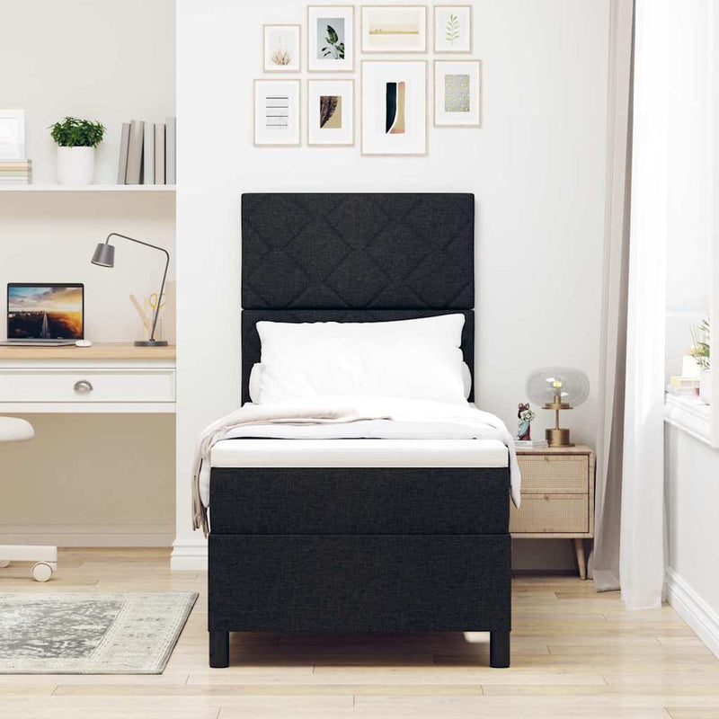 Pat cu arcuri cu headboard Negru 80 x 200 cm țesătură