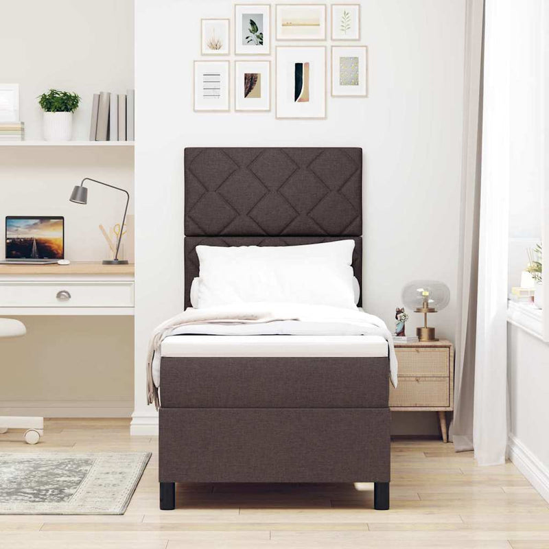 Pat cu arcuri cu headboard Maro închis 80 x 200 cm țesătură