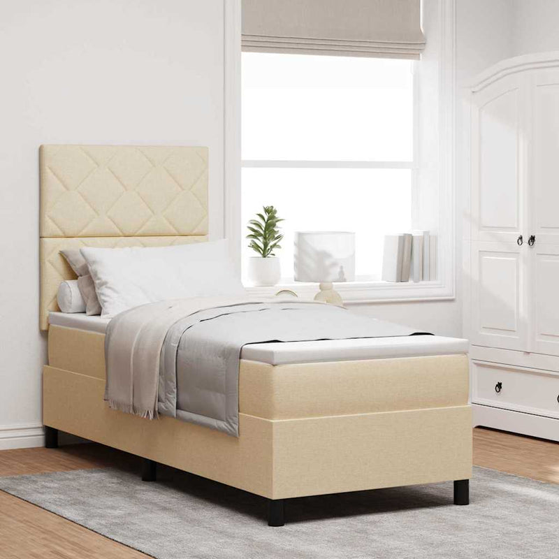 Pat cu arcuri cu headboard Crem 80 x 200 cm țesătură