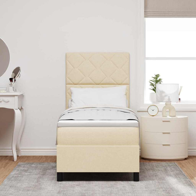 Pat cu arcuri cu headboard Crem 80 x 200 cm țesătură