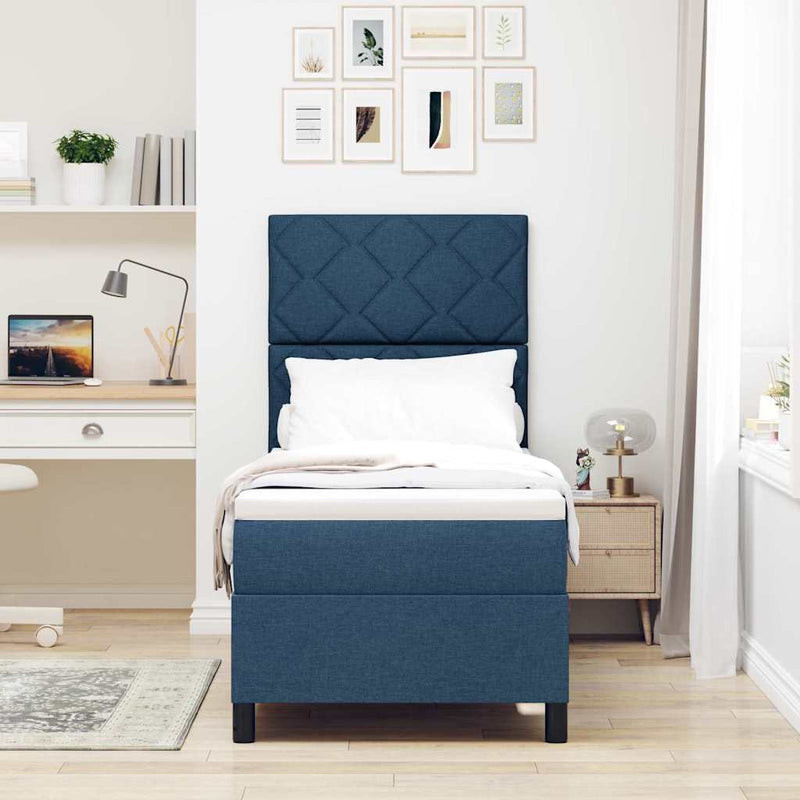 Pat cu arcuri cu headboard albastru 80 x 200 cm țesătură