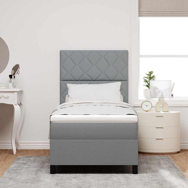 Pat cu arcuri cu headboard Gri deschis 90 x 190 cm țesătură